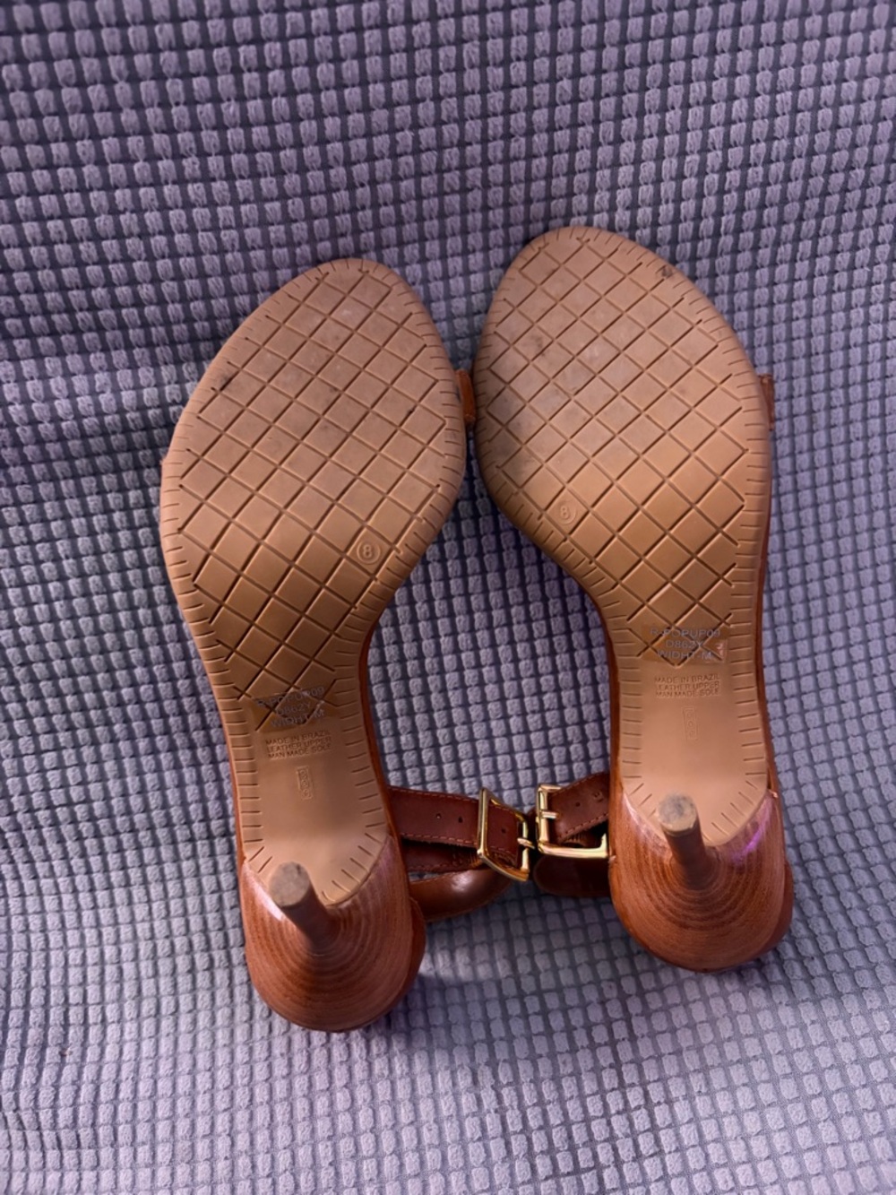 Nine West Brown Leather Ankle-Strap Heels with Gold Buckles 8 - Picture 2 of 3